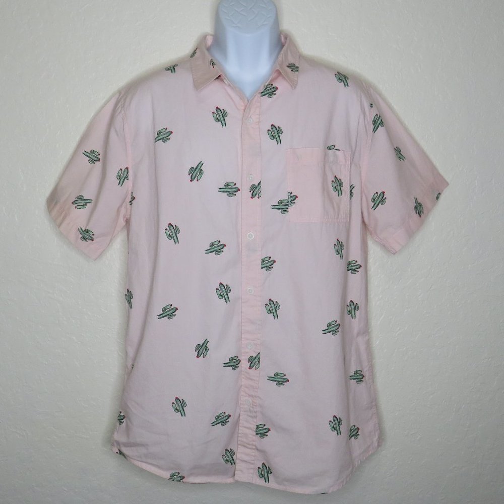 PACSUN* Men's Short Sleeve Button Down Curved Hem Chest Pocket Shirt~ Size Large